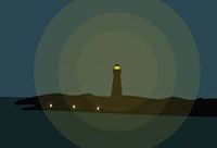 A distant lighthouse illuminating the way to shore, signifying the way that Jesus Christ can help us through our adversities.