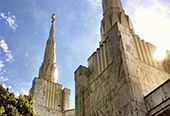 The Portland Oregon Temple spires, including the exterior of the temple.